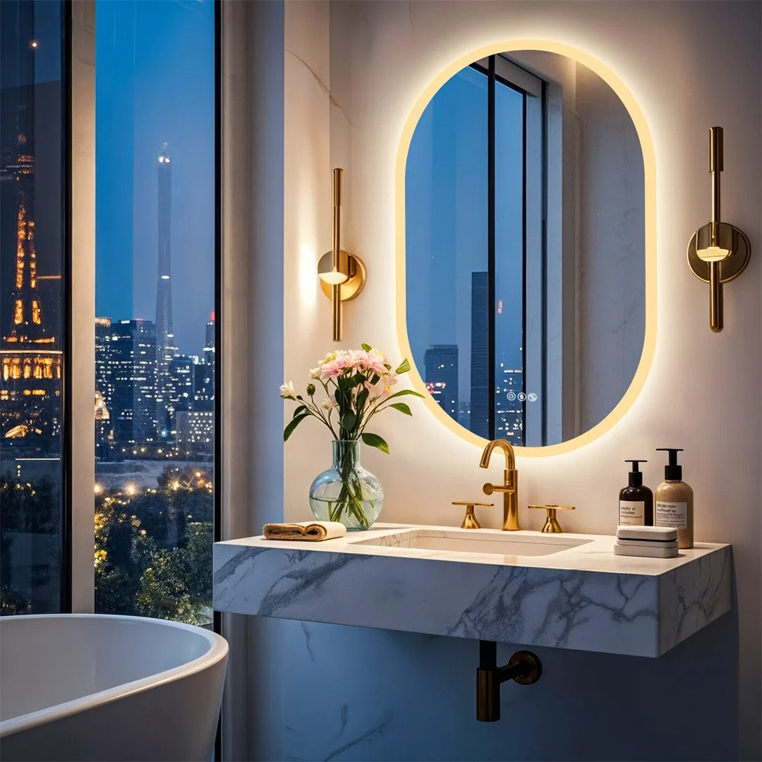 Oval Smart Illuminated Bathroom Vanity Mirror With Bluetooth Speakers, 60X90CM