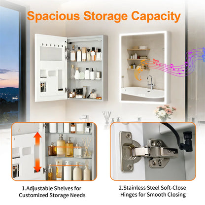Smart LED Bathroom Mirror Cabinet with Bluetooth Speaker, Music Control, Anti-fog,Front Light