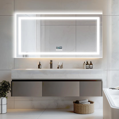 New Generation Smart Bathroom Mirror, Extra Large Rectangle Vanity Mirror with Dual Lights, Anti-Fog, Bluetooth Speakers, 3 Colors Temperature & Dimmable