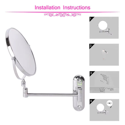 Round Wall-Mounted Magnifying Mirror with Extendable Arm – 5X or 10X