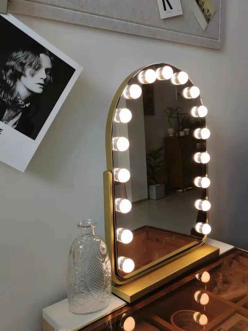 Arched LED Makeup Mirror with Touch Dimming & 10x Magnification