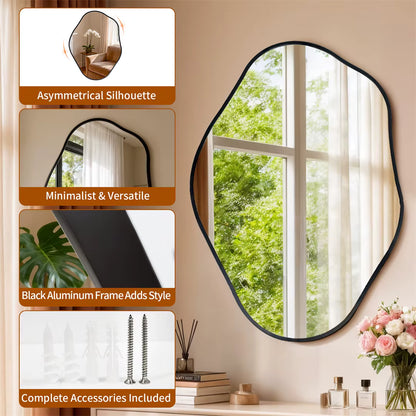 Irregular Wall Mirror with Black Aluminium Frame – 3 Sizes