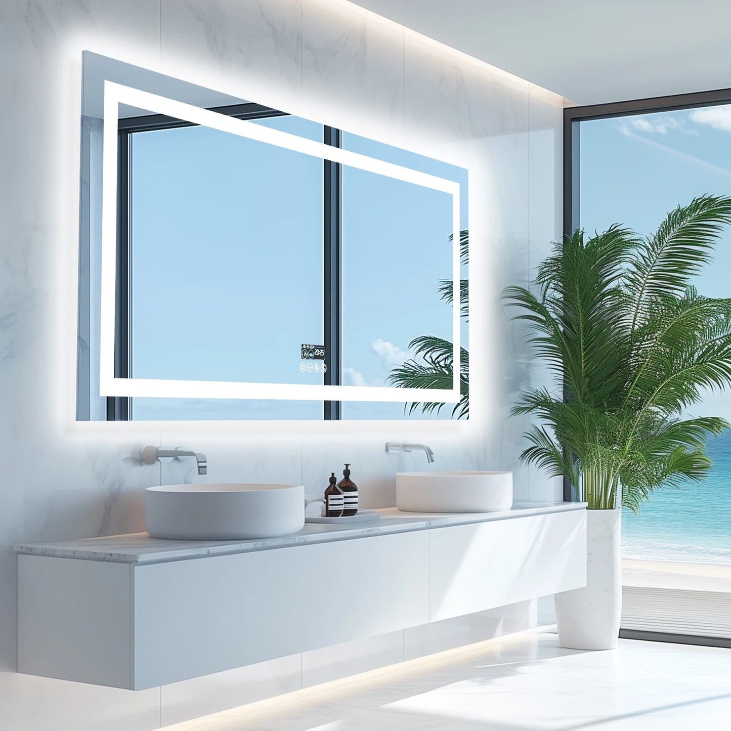 New Generation Smart Bathroom Mirror, Extra Large Rectangle Vanity Mirror with Dual Lights, Anti-Fog, Bluetooth Speakers, 3 Colors Temperature & Dimmable