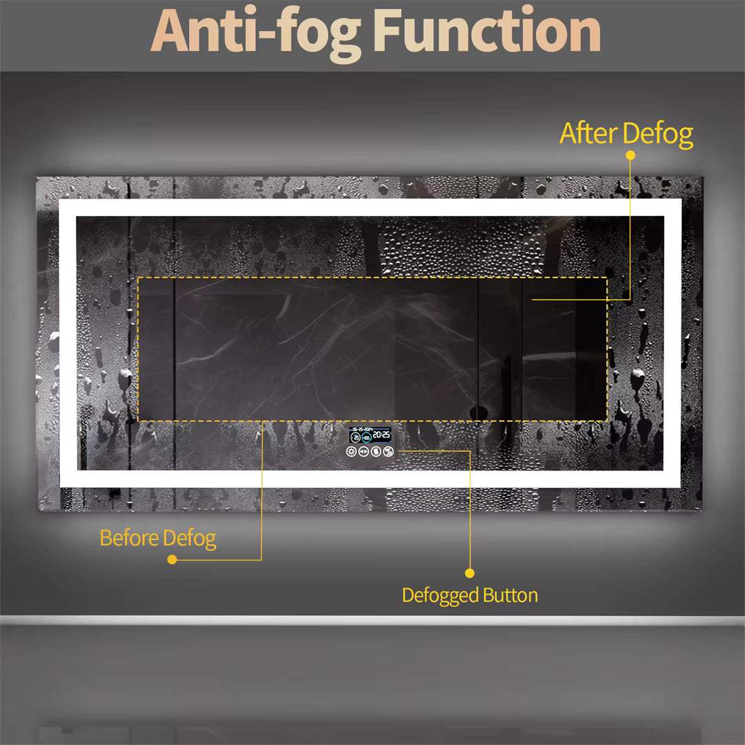Extra Large Rectangle RGB Smart Mirror with Bluetooth & Date/Temperature Display