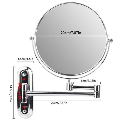 Round Wall-Mounted Magnifying Mirror with Extendable Arm – 5X or 10X