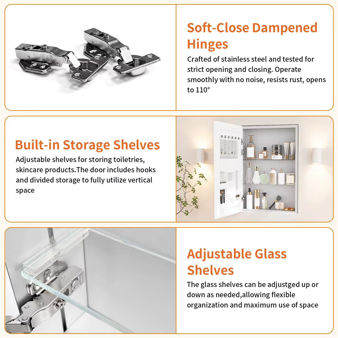 Bathroom Mirror Cabinet with Soft-Close Door, 50x70cm Shaving Cabinet
