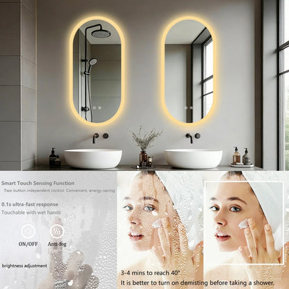 Long Oval LED Bathroom Mirror, Backlit Illuminated Bathroom Vanity Mirror, Memory Function Anti-Fog