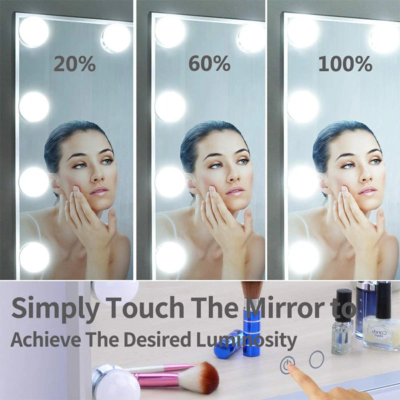 Vanity Mirror with 15 Dimmable LED Bulbs, 3-Color Modes, 15X Magnification, Touch Control