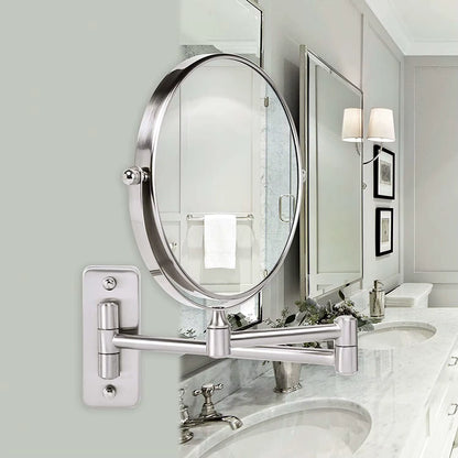 Round Wall-Mounted Magnifying Mirror with Extendable Arm – 5X or 10X