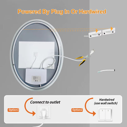 Oval LED Backlit Bathroom Mirror with 3 Color Lighting and Anti-fog