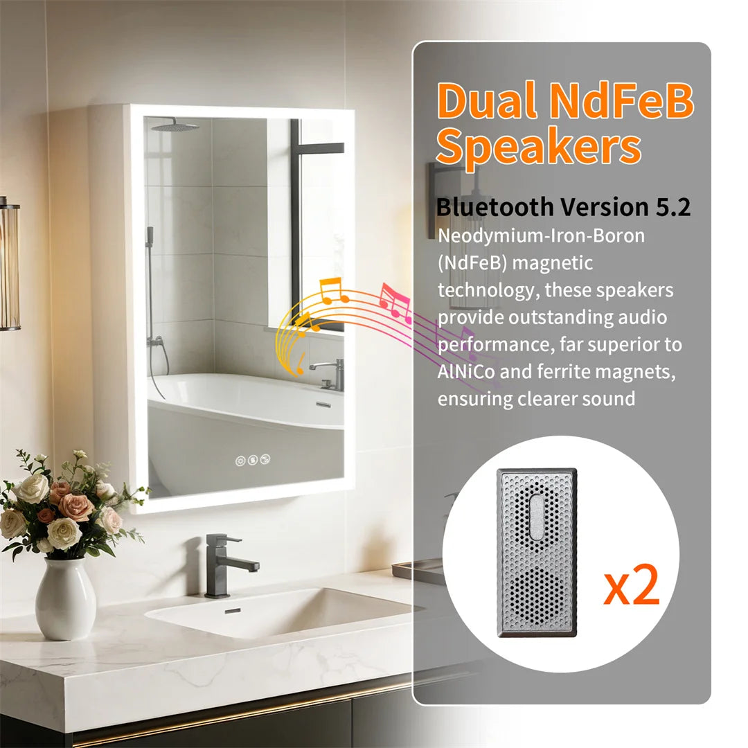 Smart LED Bathroom Mirror Cabinet with Bluetooth Speaker, Music Control, Anti-fog,Front Light