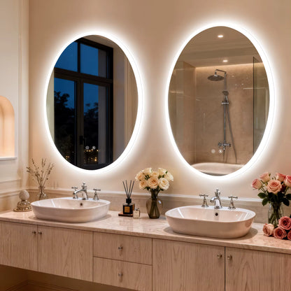 Oval LED Backlit Bathroom Mirror with 3 Color Lighting and Anti-fog
