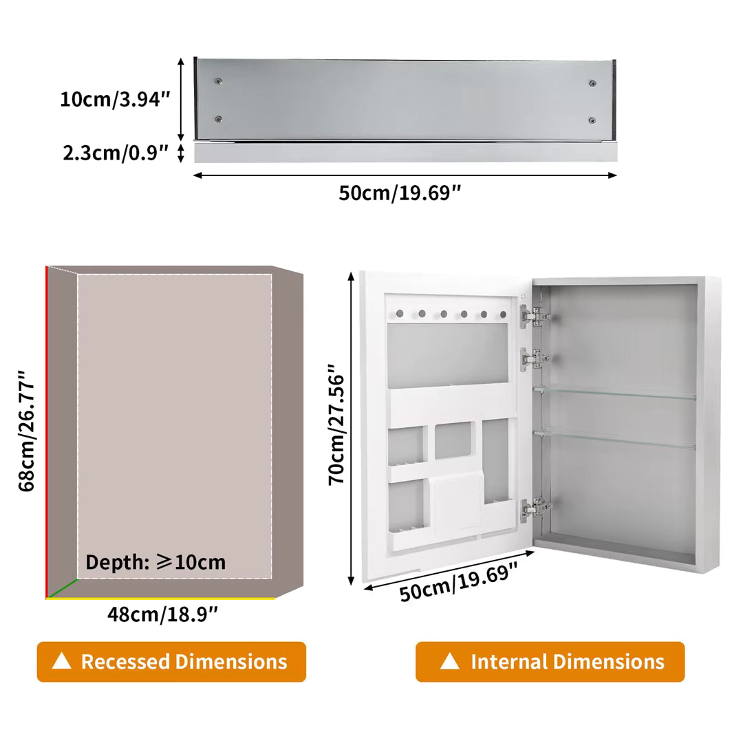 Bathroom Mirror Cabinet with Soft-Close Door, 50x70cm Shaving Cabinet