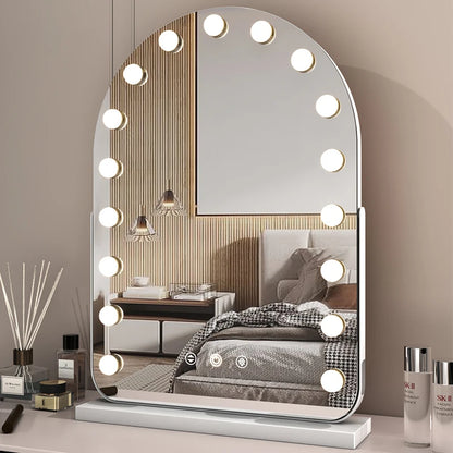 Arched LED Makeup Mirror with Touch Dimming & 10x Magnification