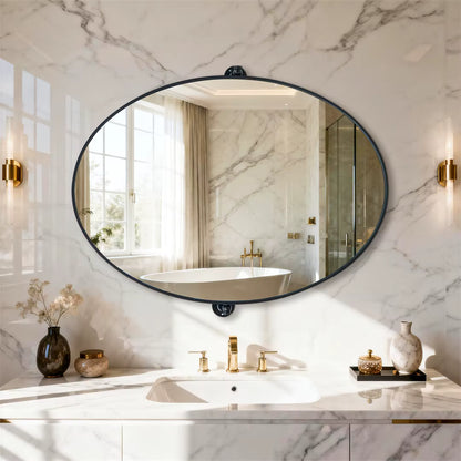 Black Oval Pivot Bathroom Mirror with Adjustable Tilt – 50 × 70 cm