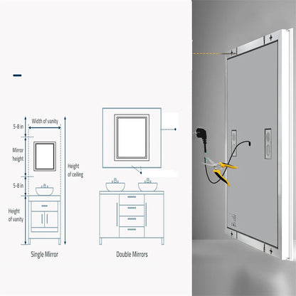 Smart Rectangle Bluetooth Bathroom Mirror with Time & Temperature Display, Dimmable LED, Anti-Fog, and Built-in Speaker