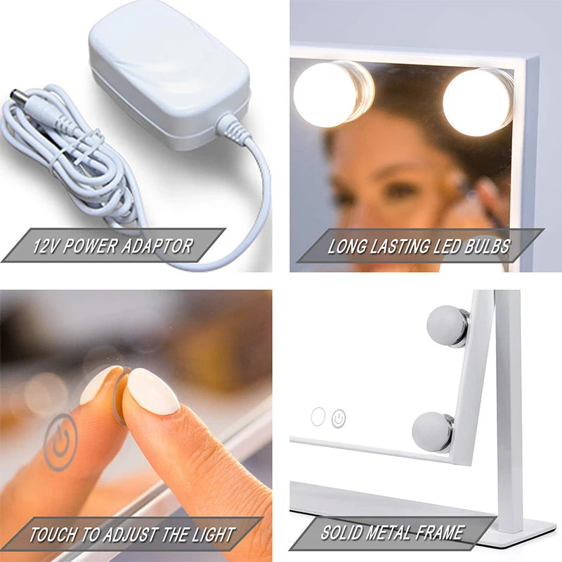 Vanity Mirror with Lights - 9 Dimmable Bulbs, 3 Color Modes, 15x Magnification