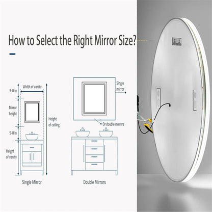 Smart Round Bathroom Mirror with Dual Bluetooth Speakers, Anti-Fog, Time & Temperature Display