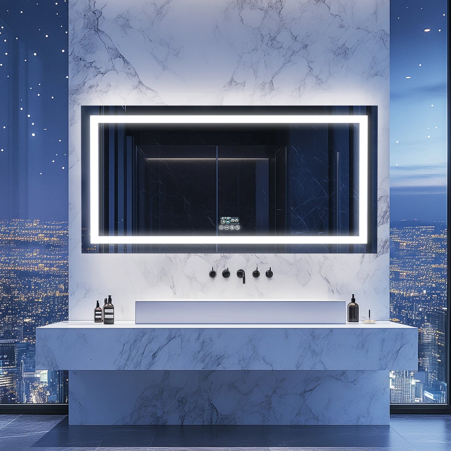 New Generation Smart Bathroom Mirror, Extra Large Rectangle Vanity Mirror with Dual Lights, Anti-Fog, Bluetooth Speakers, 3 Colors Temperature & Dimmable