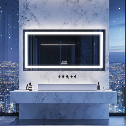 New Generation Smart Bathroom Mirror, Extra Large Rectangle Vanity Mirror with Dual Lights, Anti-Fog, Bluetooth Speakers, 3 Colors Temperature & Dimmable
