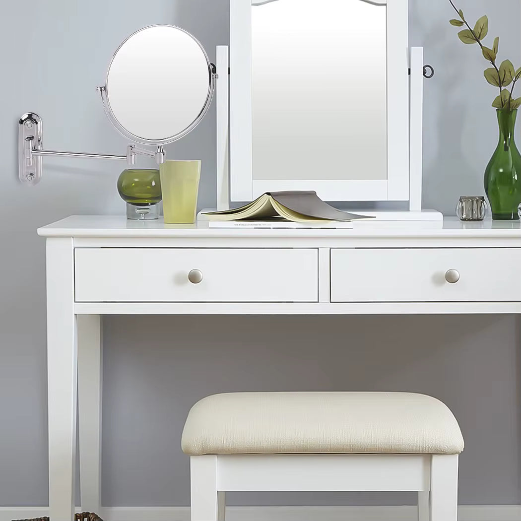 Round Wall-Mounted Magnifying Mirror with Extendable Arm – 5X or 10X