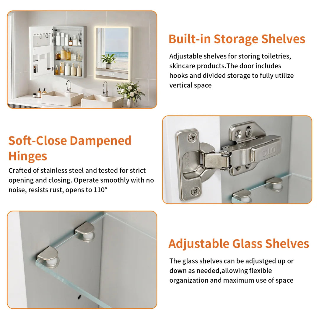 Smart LED Bathroom Mirror Cabinet with Bluetooth Speaker, Music Control, Anti-fog,Front Light