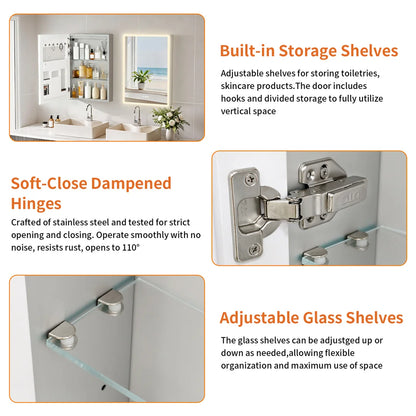 Smart LED Bathroom Mirror Cabinet with Bluetooth Speaker, Music Control, Anti-fog,Front Light