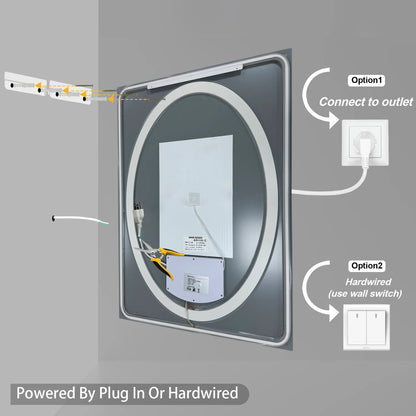 Frameless Double LED Lighted Bathroom Mirror, Rectangle & Round Tempered Glass Frontlit and Backlit Antifog