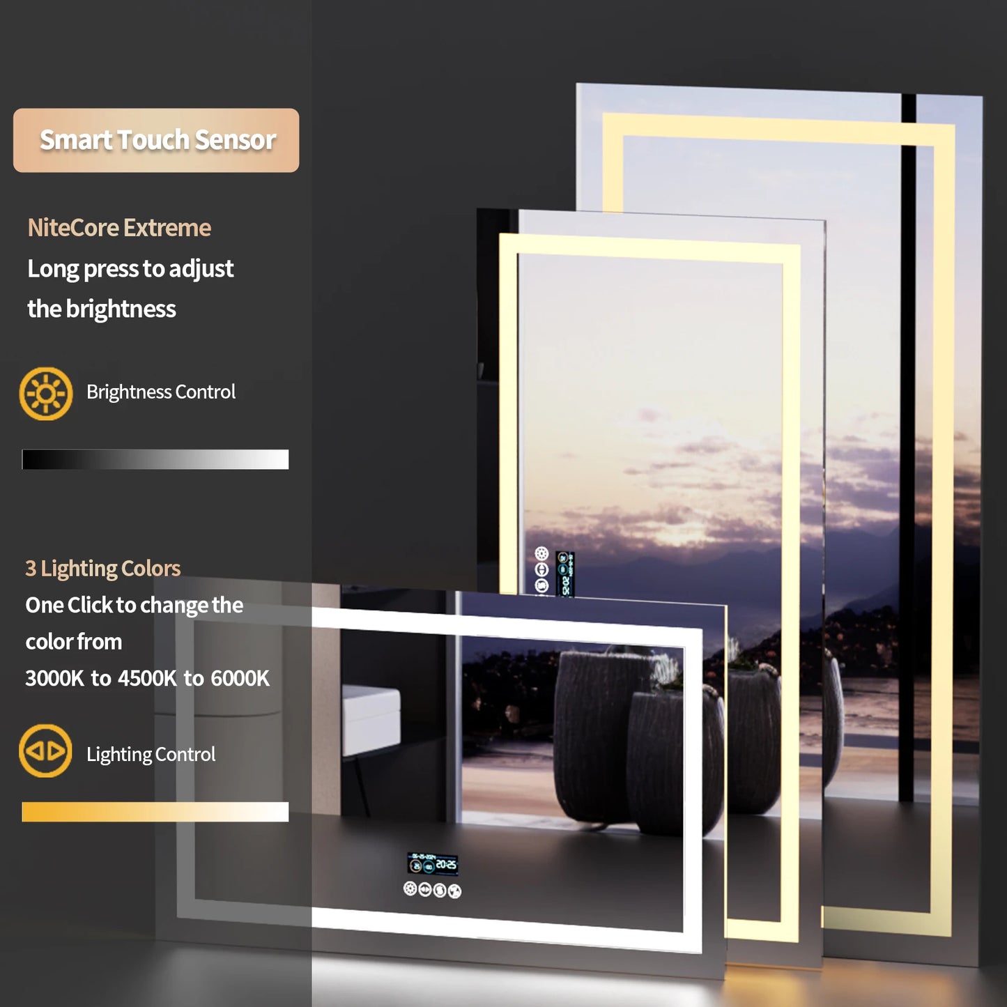 New Generation Smart Bathroom Mirror, Extra Large Rectangle Vanity Mirror with Dual Lights, Anti-Fog, Bluetooth Speakers, 3 Colors Temperature & Dimmable