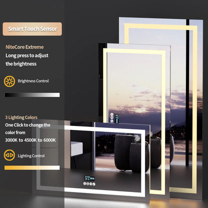 New Generation Smart Bathroom Mirror, Extra Large Rectangle Vanity Mirror with Dual Lights, Anti-Fog, Bluetooth Speakers, 3 Colors Temperature & Dimmable