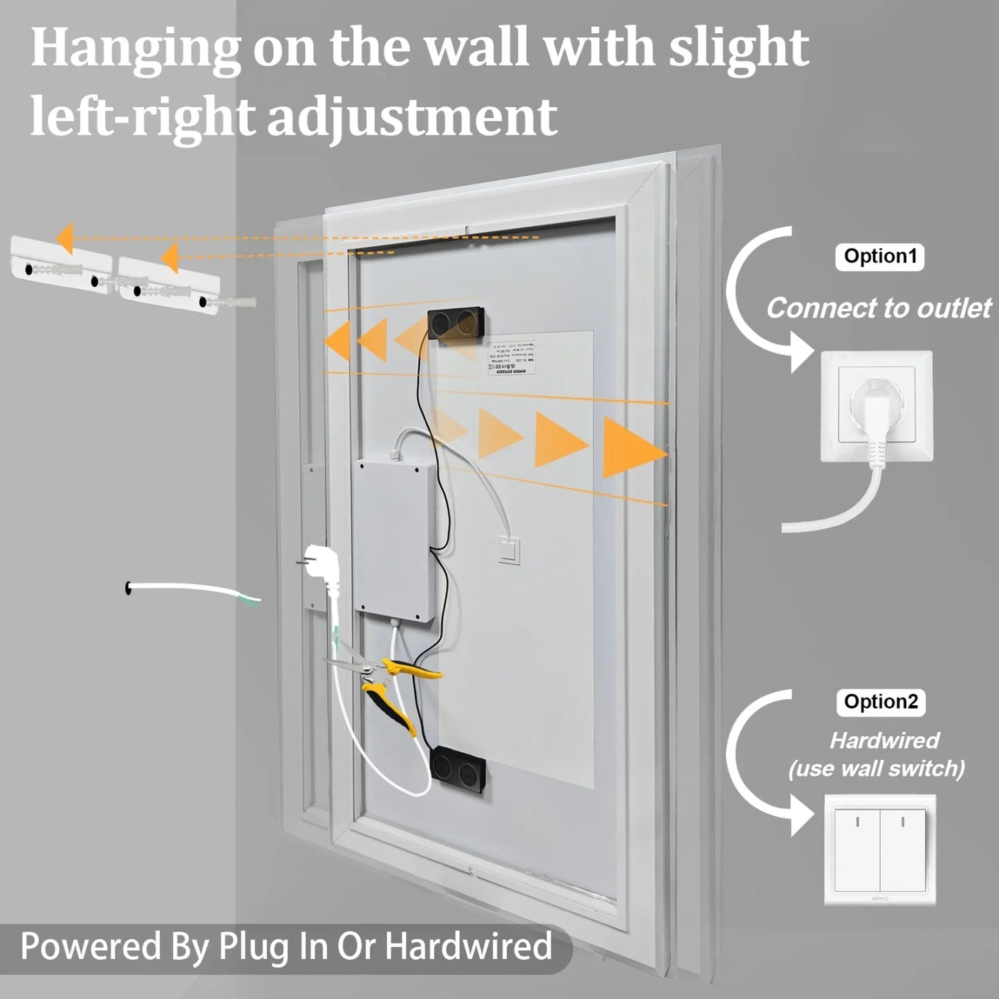 Rectangle LED Bathroom Mirror with Bluetooth Speaker 3 Colors Dimmable Defog Vanity Mirror