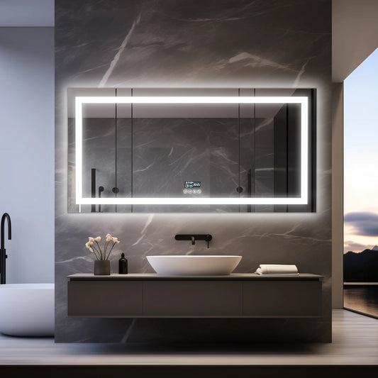 New Generation Smart Bathroom Mirror, Extra Large Rectangle Vanity Mirror with Dual Lights, Anti-Fog, Bluetooth Speakers, 3 Colors Temperature & Dimmable
