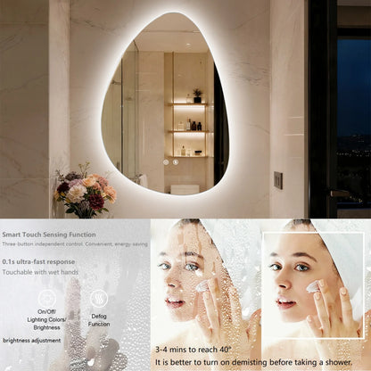 Irregular Illuminated Backlit LED Bathroom Mirror, 3 Colors Setting Anti-fog