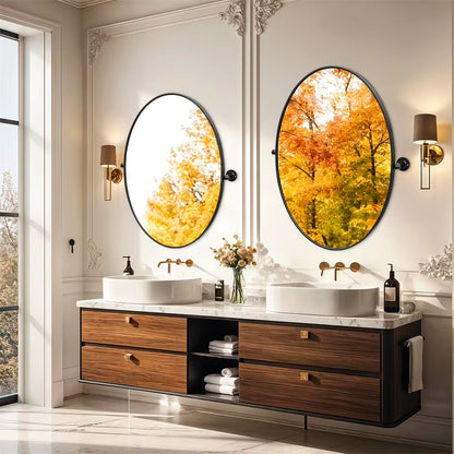 Black Oval Pivot Bathroom Mirror with Adjustable Tilt – 50 × 70 cm