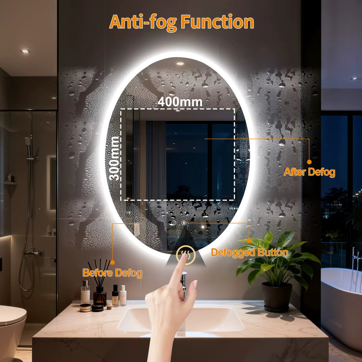 Oval LED Backlit Bathroom Mirror with 3 Color Lighting and Anti-fog