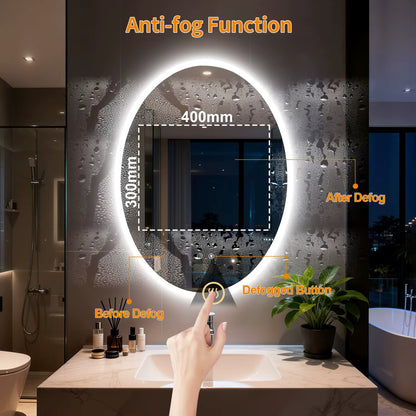 Oval LED Backlit Bathroom Mirror with 3 Color Lighting and Anti-fog