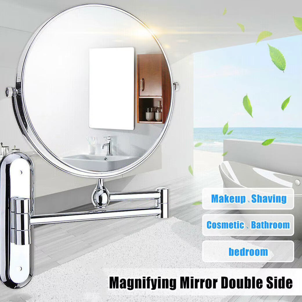 Round Wall-Mounted Magnifying Mirror with Extendable Arm – 5X or 10X