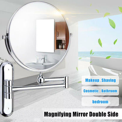 Round Wall-Mounted Magnifying Mirror with Extendable Arm – 5X or 10X