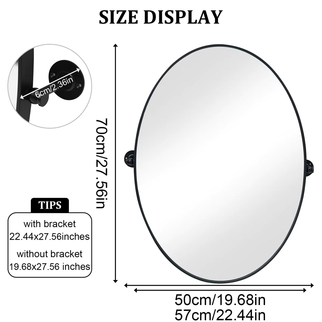 Black Oval Pivot Bathroom Mirror with Adjustable Tilt – 50 × 70 cm