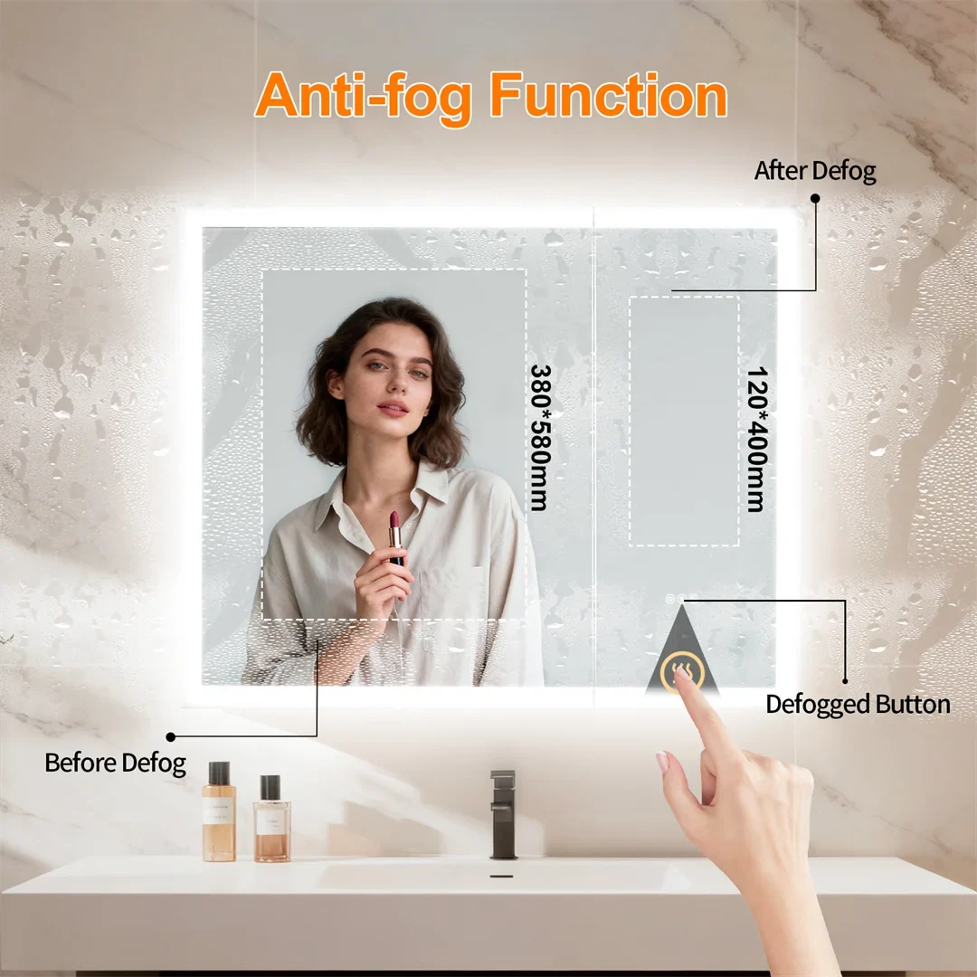 Luxury LED Mirror Cabinet with Dual Bluetooth Speakers & Anti-Fog - demister feature illustration