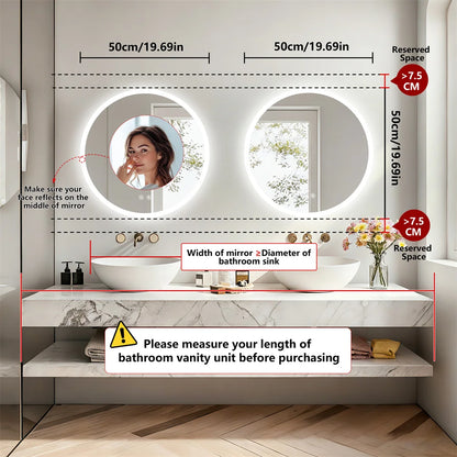 Backlit Round LED Bathroom Mirror, Dimmable Anti-Fog Waterproof Vanity Mirror