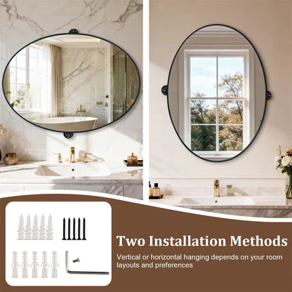 Black Oval Pivot Bathroom Mirror with Adjustable Tilt – 50 × 70 cm
