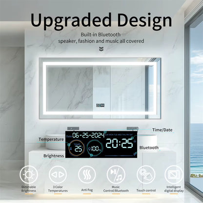 Extra Large Rectangle RGB Smart Mirror with Bluetooth & Date/Temperature Display