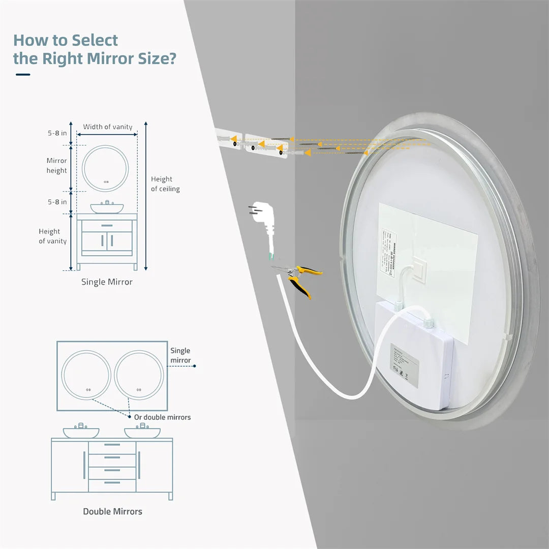 Backlit Round LED Bathroom Mirror, Dimmable Anti-Fog Waterproof Vanity Mirror