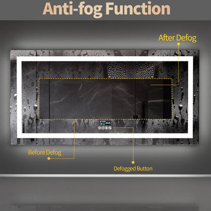 New Generation Smart Bathroom Mirror, Extra Large Rectangle Vanity Mirror with Dual Lights, Anti-Fog, Bluetooth Speakers, 3 Colors Temperature & Dimmable