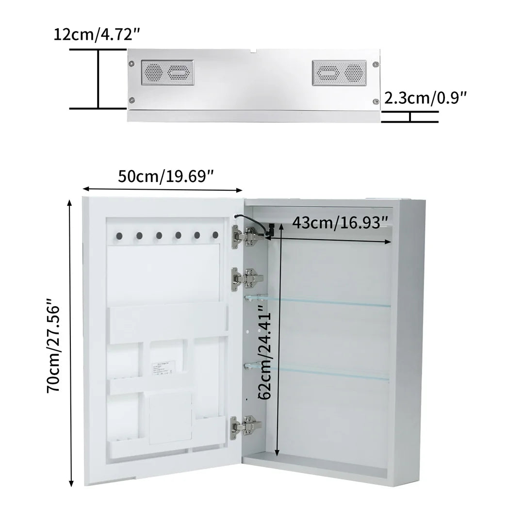 Smart LED Bathroom Mirror Cabinet with Bluetooth Speaker, Music Control, Anti-fog,Front Light
