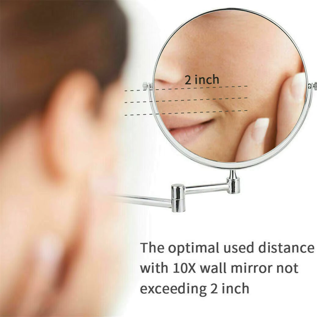 Round Wall-Mounted Magnifying Mirror with Extendable Arm – 5X or 10X