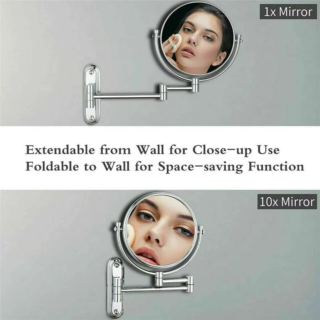 Round Wall-Mounted Magnifying Mirror with Extendable Arm – 5X or 10X