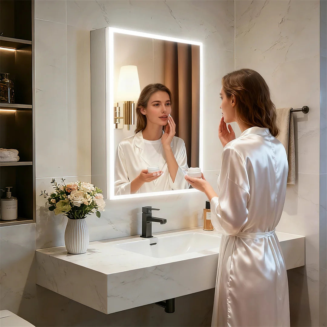 Smart LED Bathroom Mirror Cabinet with Bluetooth Speaker, Music Control, Anti-fog,Front Light