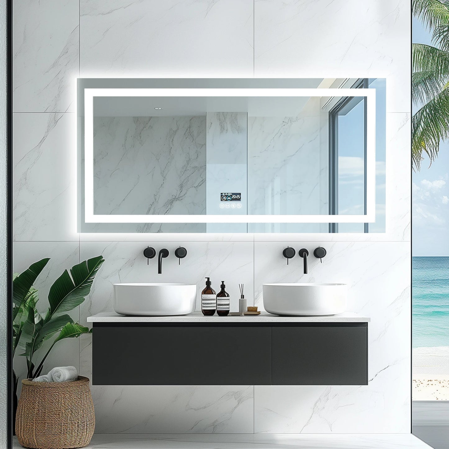 New Generation Smart Bathroom Mirror, Extra Large Rectangle Vanity Mirror with Dual Lights, Anti-Fog, Bluetooth Speakers, 3 Colors Temperature & Dimmable